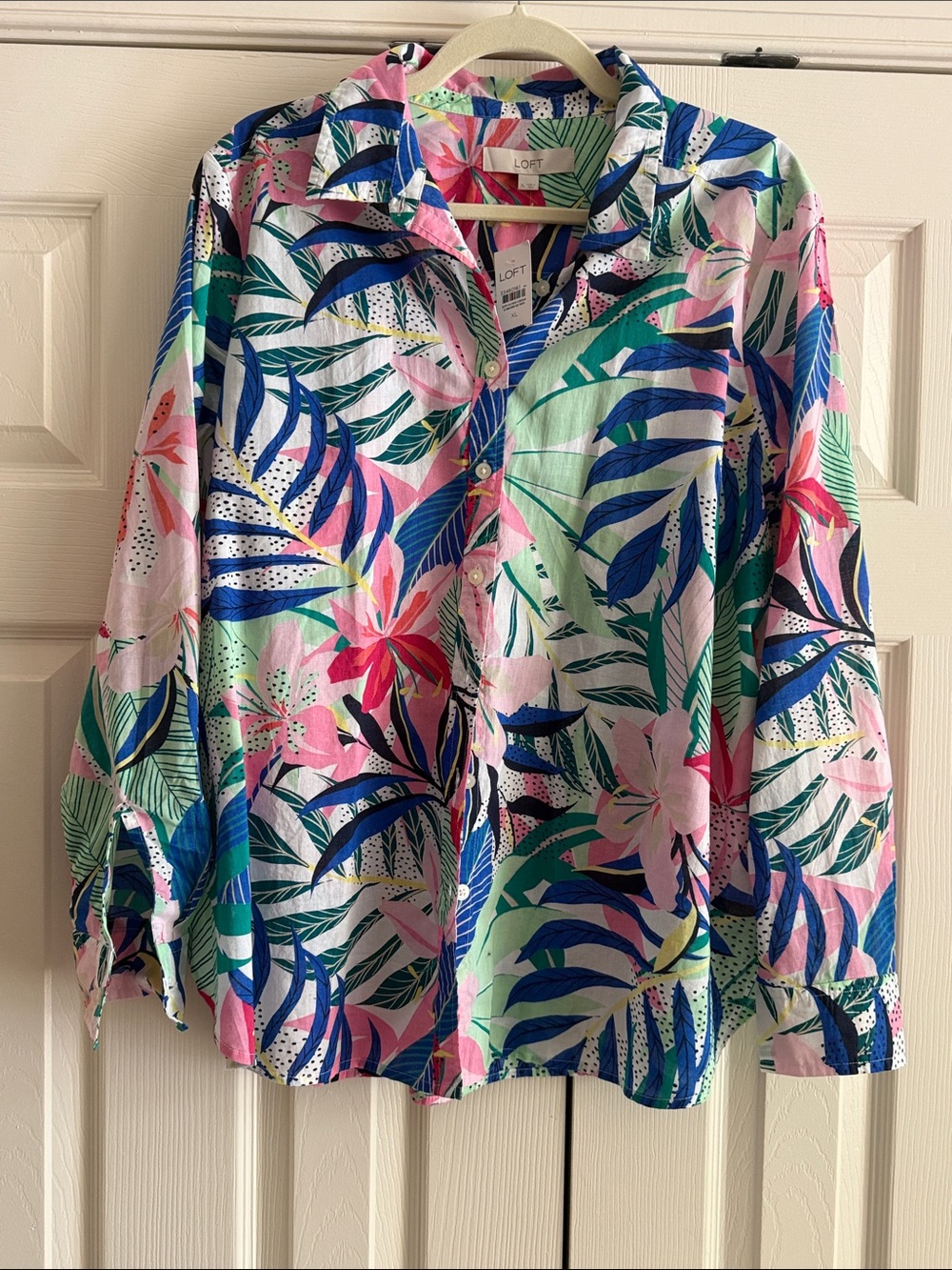 LOFT Multicolor Tropical Floral Button-Front Shirt
